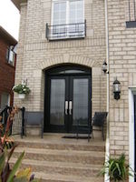 Double Fiberglass Door with beautiful Miliano Serenne Wrought iron Design and transom