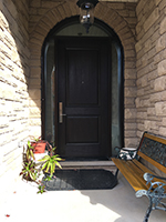 Arched Frosted Transom and Shaped Sidelites with Wide Single 2 Panel Mastergrain